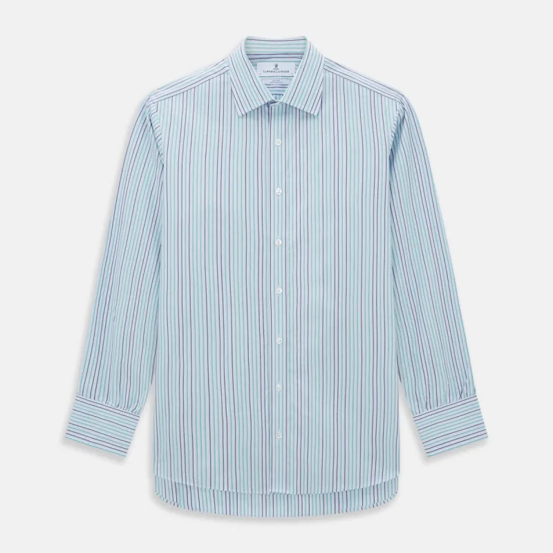 Green and Blue Shadow Pinstripe Mayfair Shirt sold by Turnbull & Asser