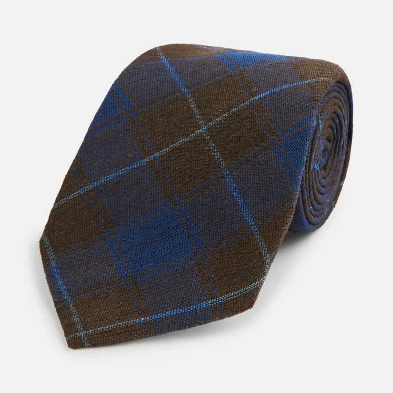 Blue and Brown Tartan Silk Blend Tie sold by Turnbull & Asser