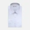 Lilac, Blue and Navy Hairline Stripe Sea Island Quality Cotton Fabric sold by Turnbull & Asser