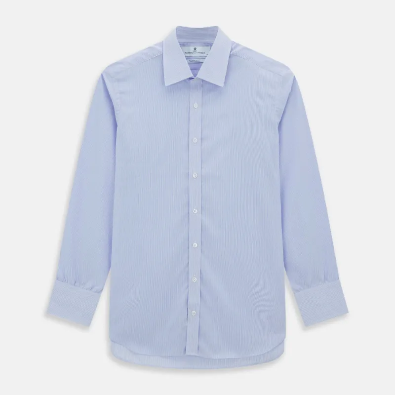 Blue and White Fine Bengal Stripe Sea Island Quality Cotton Shirt with T&A Collar and 3-Button Cuffs sold by Turnbull & Asser