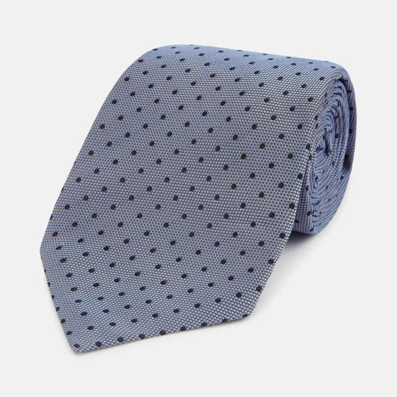 Navy and Pale Blue Micro Dot Silk Tie sold by Turnbull & Asser