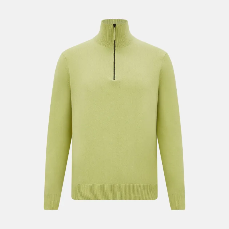 Pistachio Green Half-Zip Cashmere Jumper sold by Turnbull & Asser