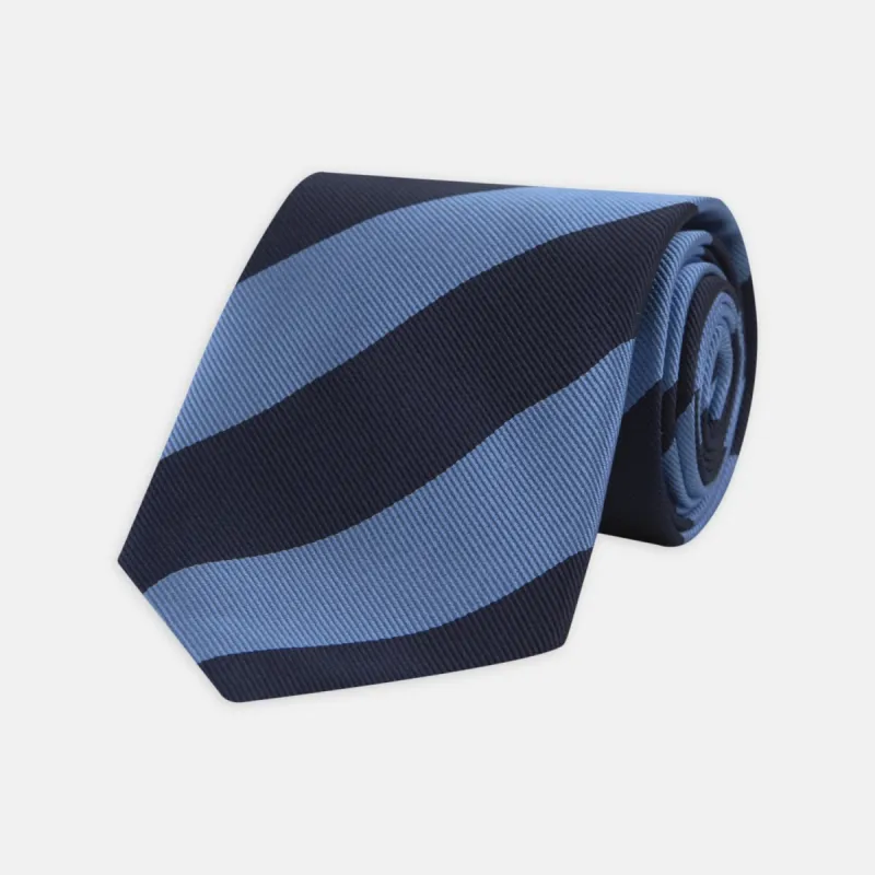Navy and Blue Block Stripe Repp Silk Tie sold by Turnbull & Asser