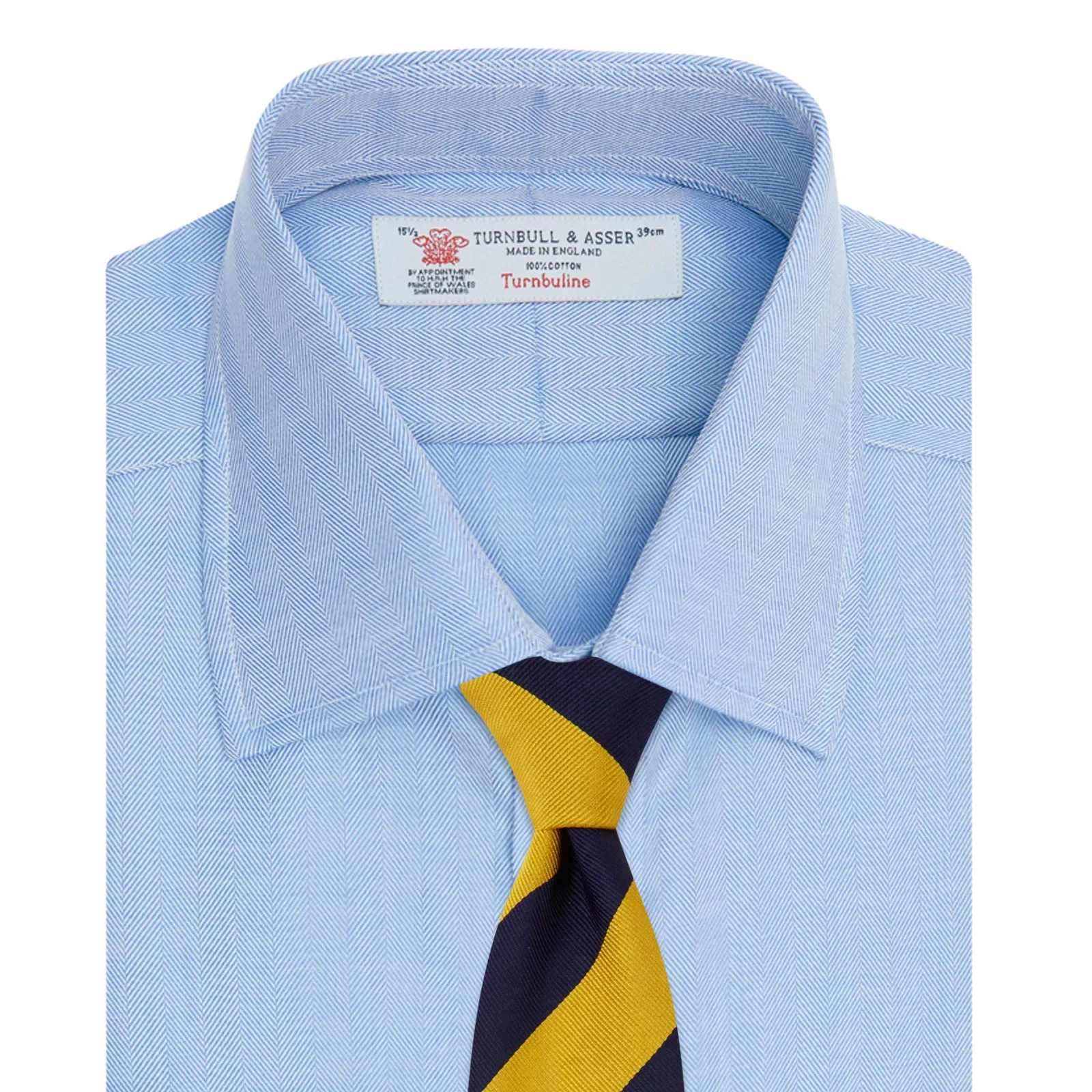 Blue Herringbone Superfine Cotton Shirt with T&A Collar and 3-Button Cuffs sold by Turnbull & Asser product image thumbnail 4
