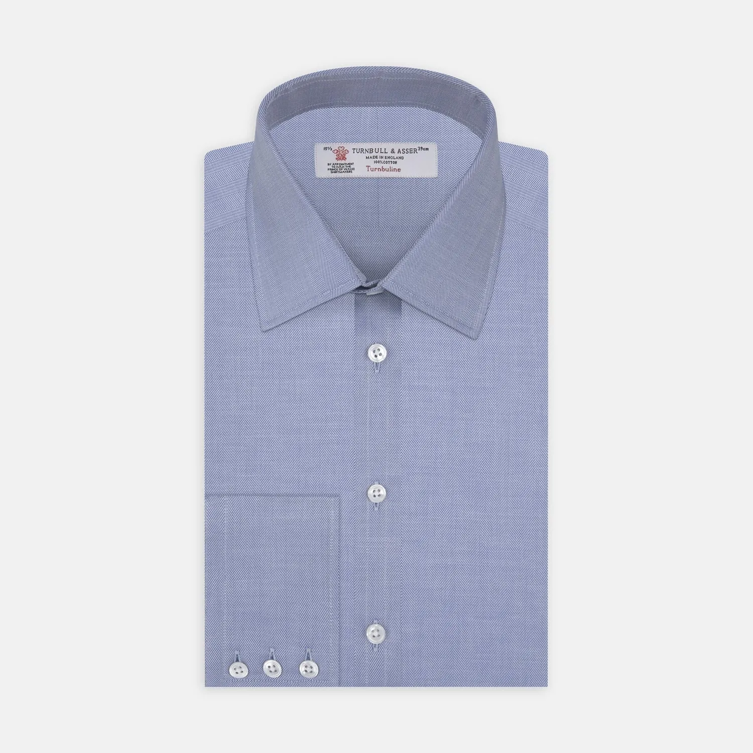 Blue Herringbone Superfine Cotton Shirt with T&A Collar and 3-Button Cuffs sold by Turnbull & Asser
