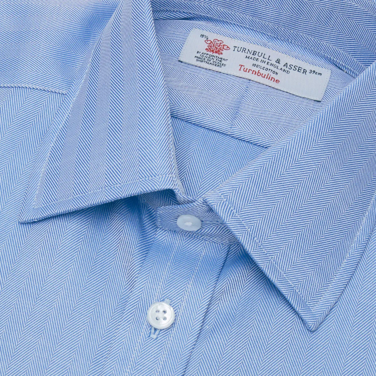 Blue Herringbone Superfine Cotton Shirt with T&A Collar and 3-Button Cuffs sold by Turnbull & Asser product image thumbnail 5