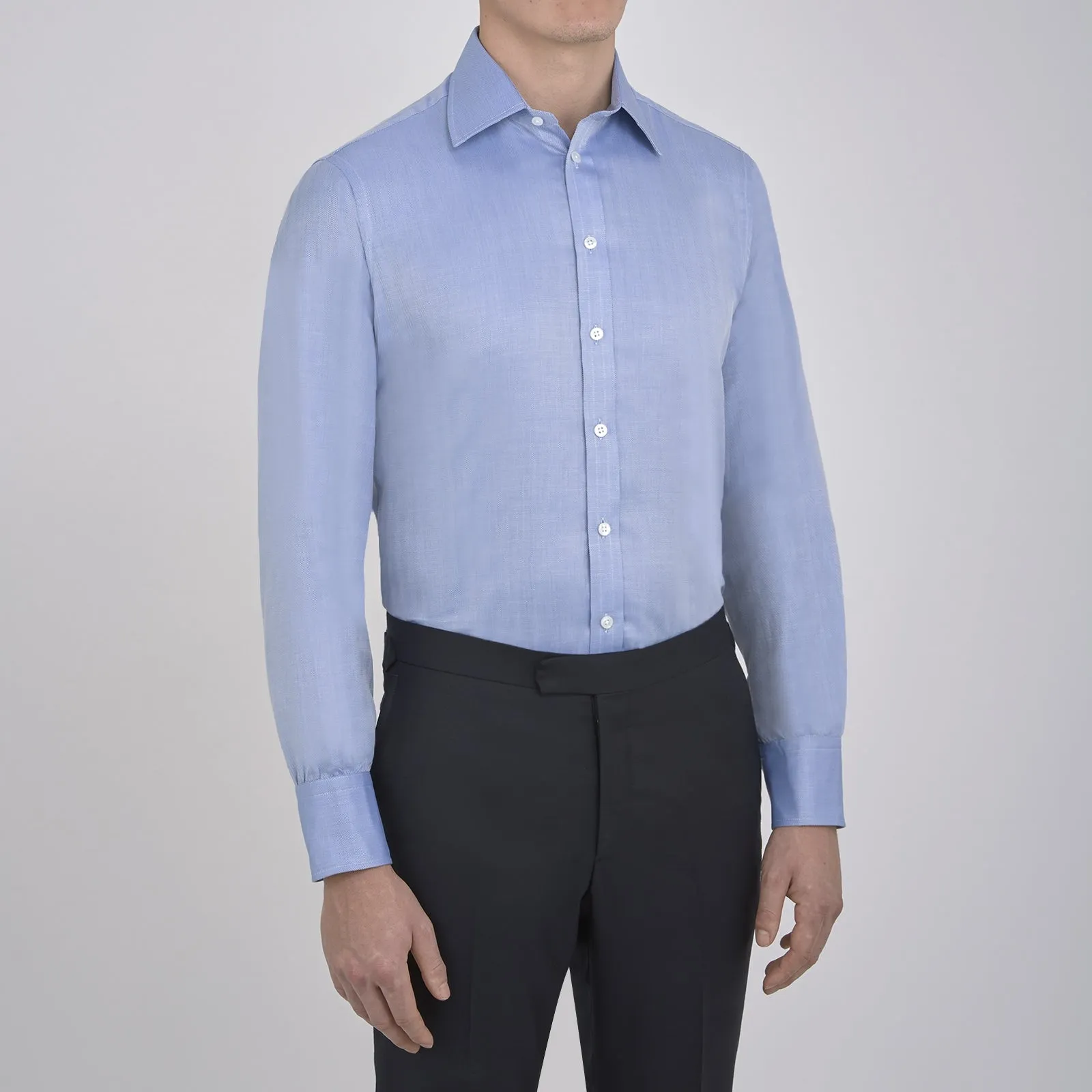 Blue Herringbone Superfine Cotton Shirt with T&A Collar and 3-Button Cuffs sold by Turnbull & Asser product image thumbnail 2