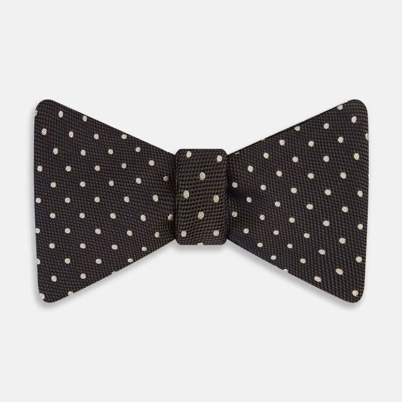 White and Brown Micro Dot Silk Bow Tie sold by Turnbull & Asser