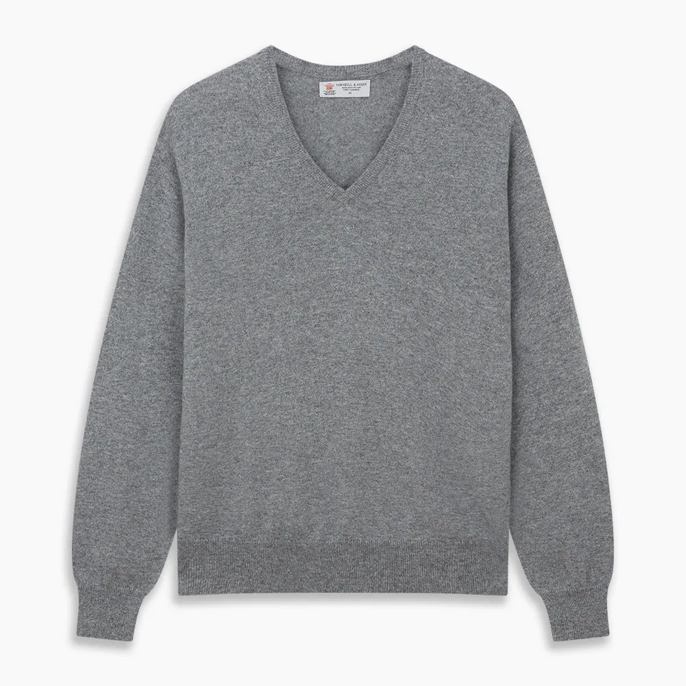 Flannel Grey V-Neck Cashmere Jumper sold by Turnbull & Asser product image thumbnail 4