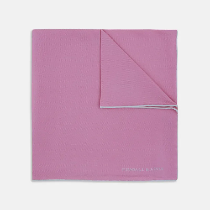 Pink and White Piped Silk Pocket Square sold by Turnbull & Asser