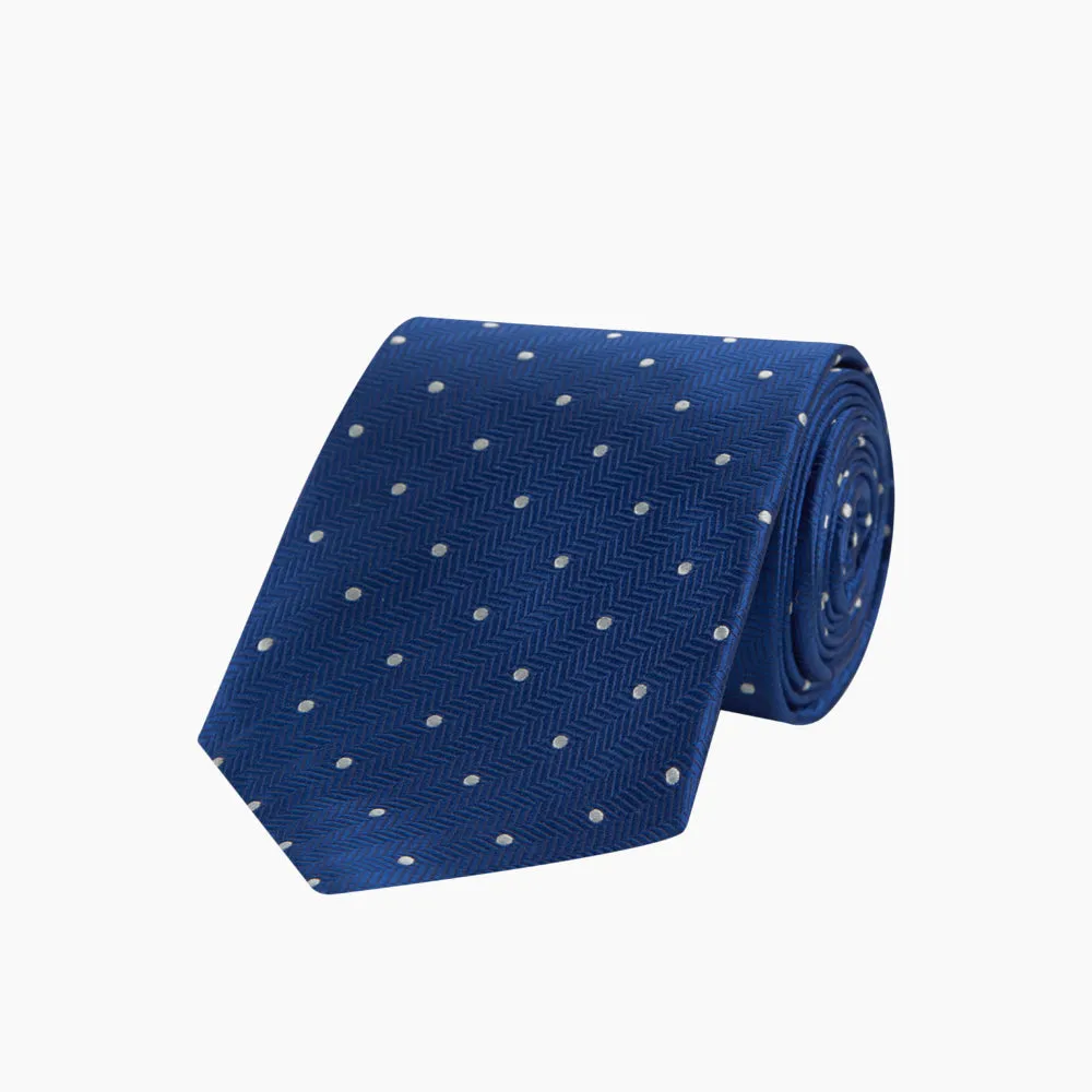 Royal Blue and White Small Spot Herringbone Silk Tie sold by Turnbull & Asser product image thumbnail 5