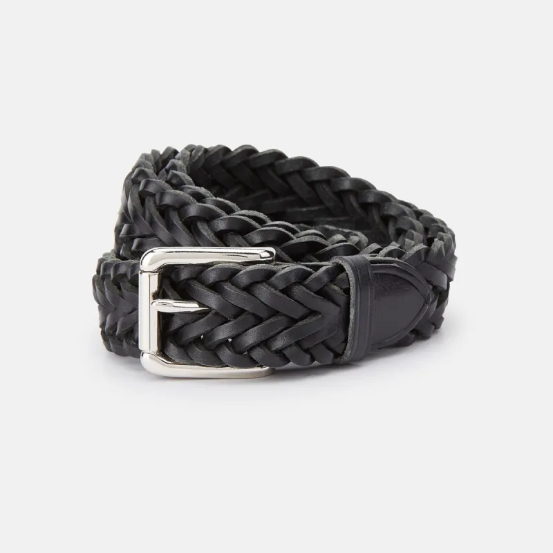 Black Leather Woven Belt sold by Turnbull & Asser