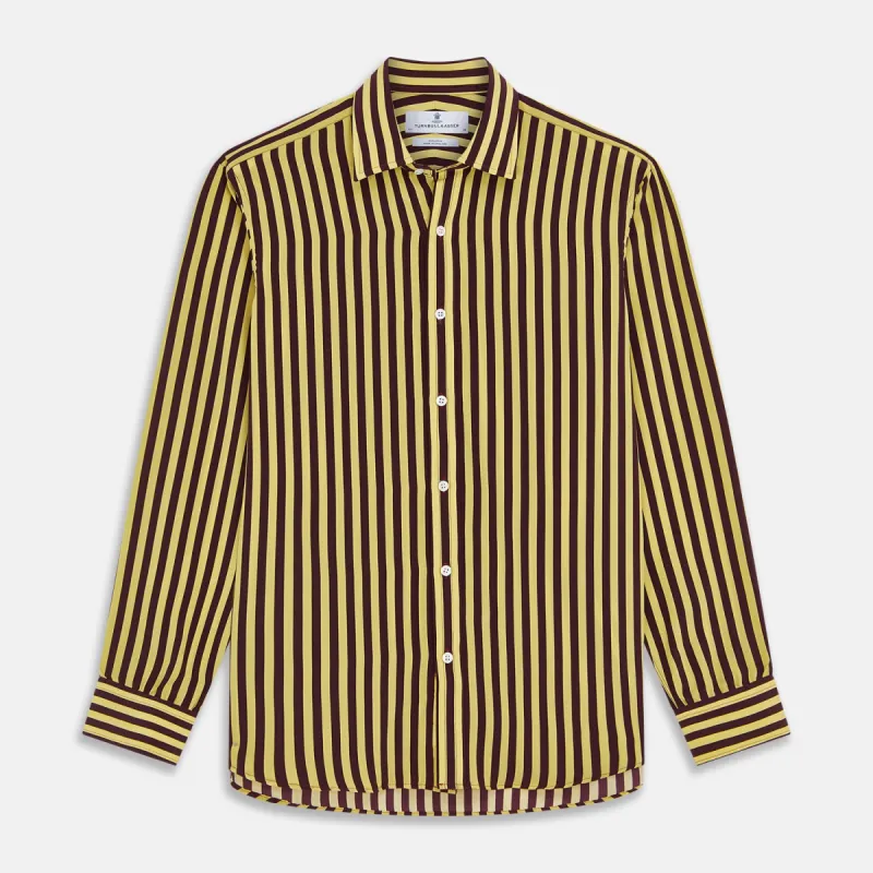 Yellow and Burgundy Candy Stripe Silk Weekend Fit Harold Shirt sold by Turnbull & Asser