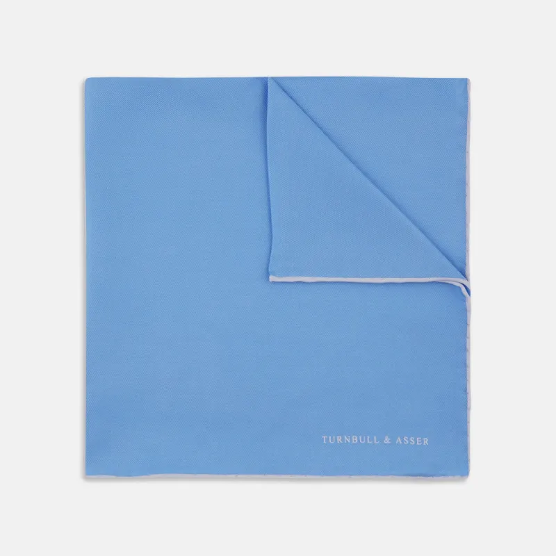 Blue and White Piped Silk Pocket Square sold by Turnbull & Asser