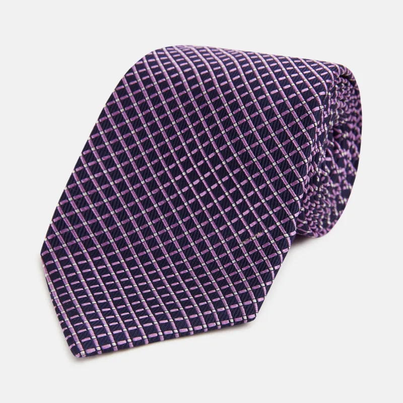 Purple and Navy Diamond Silk Tie sold by Turnbull & Asser