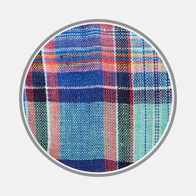 Green and Red Madras Check Linen Fabric sold by Turnbull & Asser