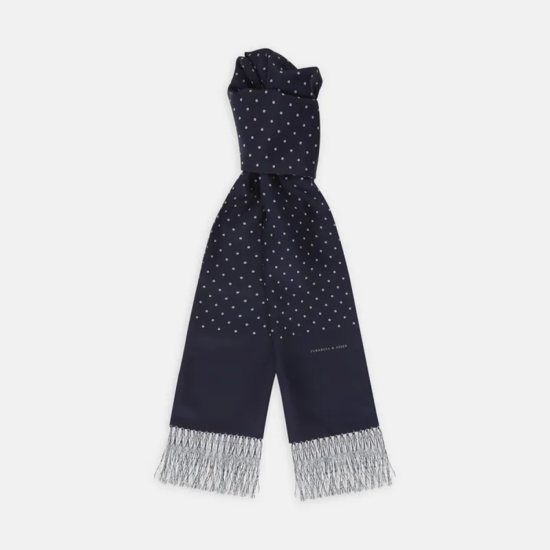 Navy and White Spotted Silk Scarf sold by Turnbull & Asser