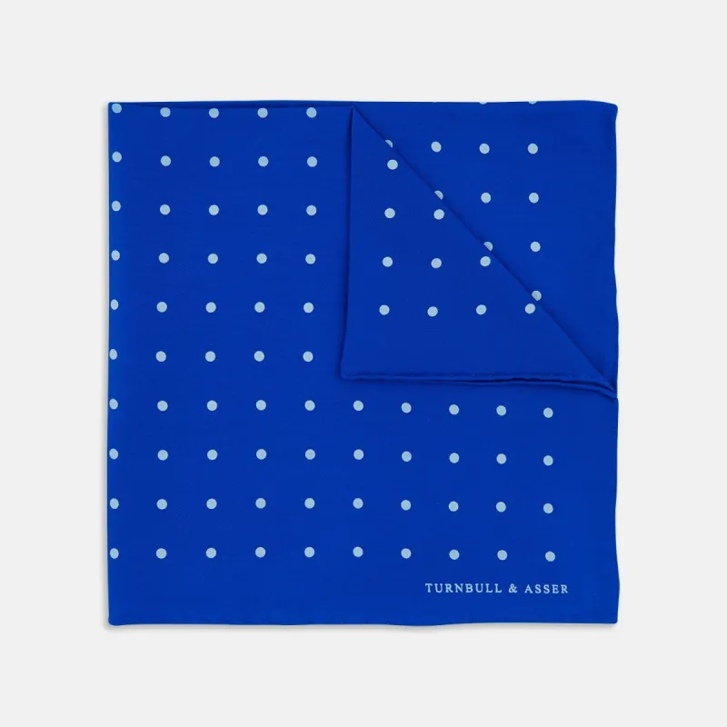 Bright Blue Spot Silk Pocket Square sold by Turnbull & Asser