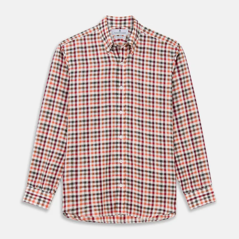 Red and Green Check Linen Blend Weekend Fit Hayne Shirt sold by Turnbull & Asser