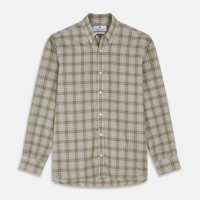 Green and Oatmeal Multi Check Cotton Weekend Fit Hayne Shirt sold by Turnbull & Asser