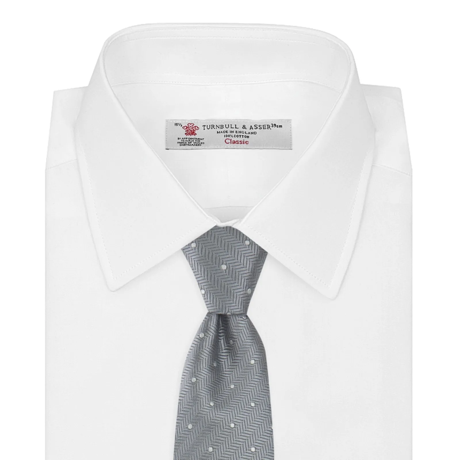 Grey and White Small Spot Herringbone Silk Tie sold by Turnbull & Asser product image thumbnail 2