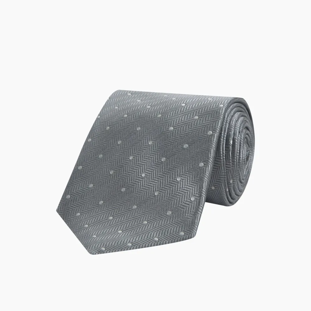 Grey and White Small Spot Herringbone Silk Tie sold by Turnbull & Asser product image thumbnail 5