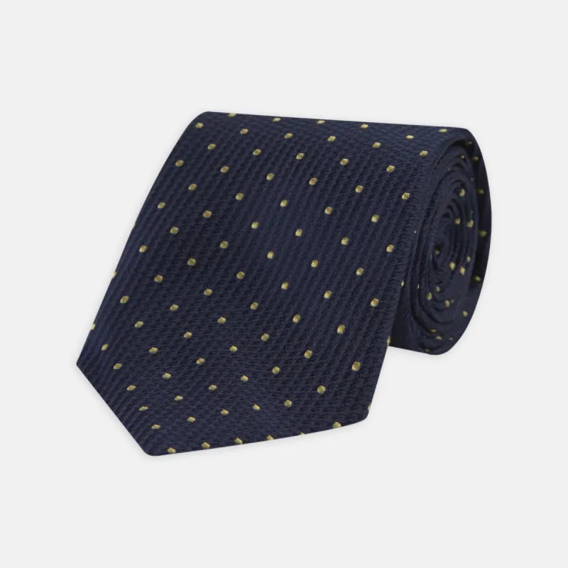Navy and Gold Spot Lace Silk Tie sold by Turnbull & Asser