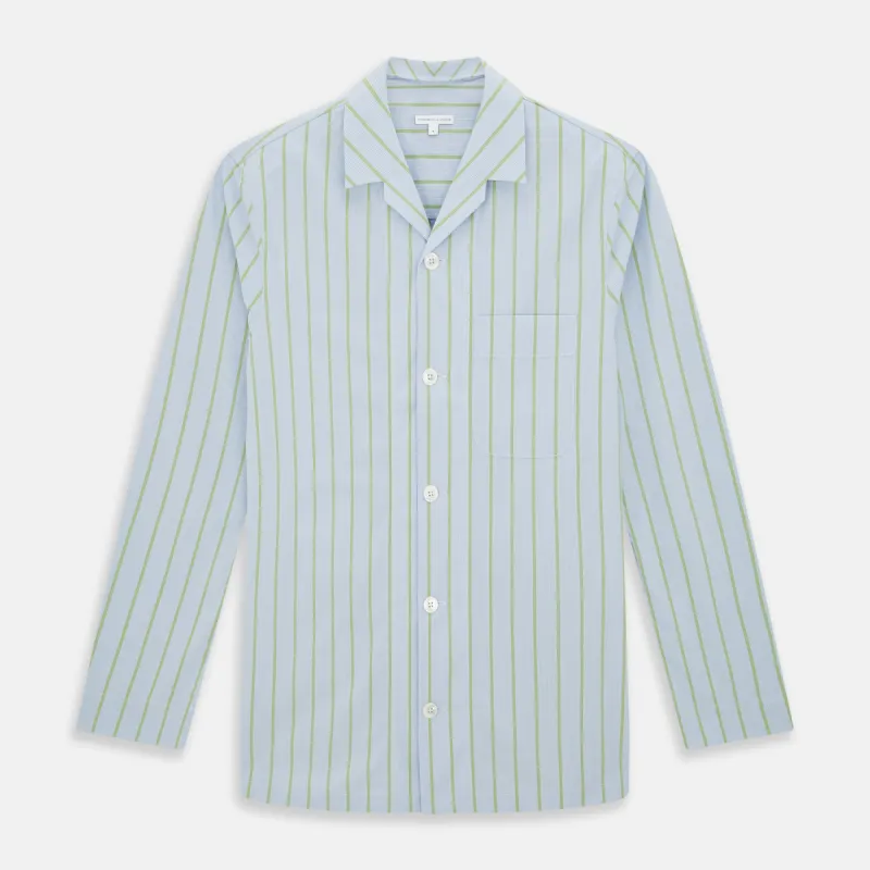 Light Green and Blue Stripe Pyjama Shirt sold by Turnbull & Asser