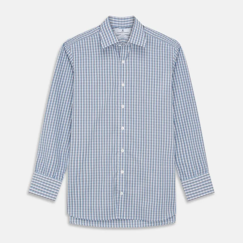 Blue and White Check Cotton Regular Fit Mayfair Shirt sold by Turnbull & Asser