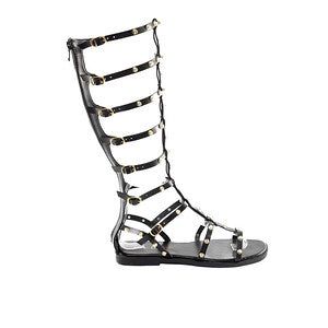 CanCun Tall Gladiator Flat Sandal Black sold by Two Lips