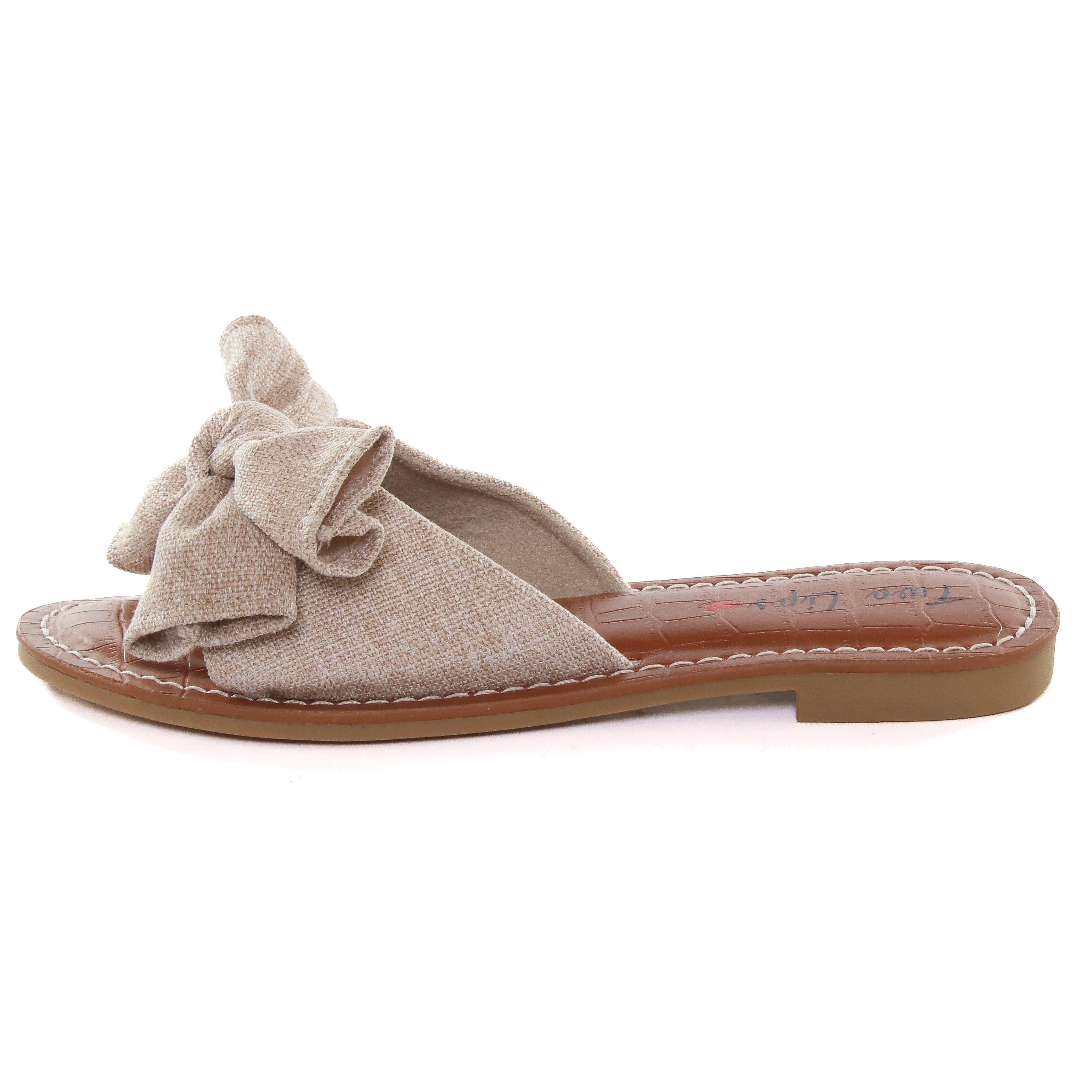 Malibu Bow Flat Sandal Natural sold by Two Lips