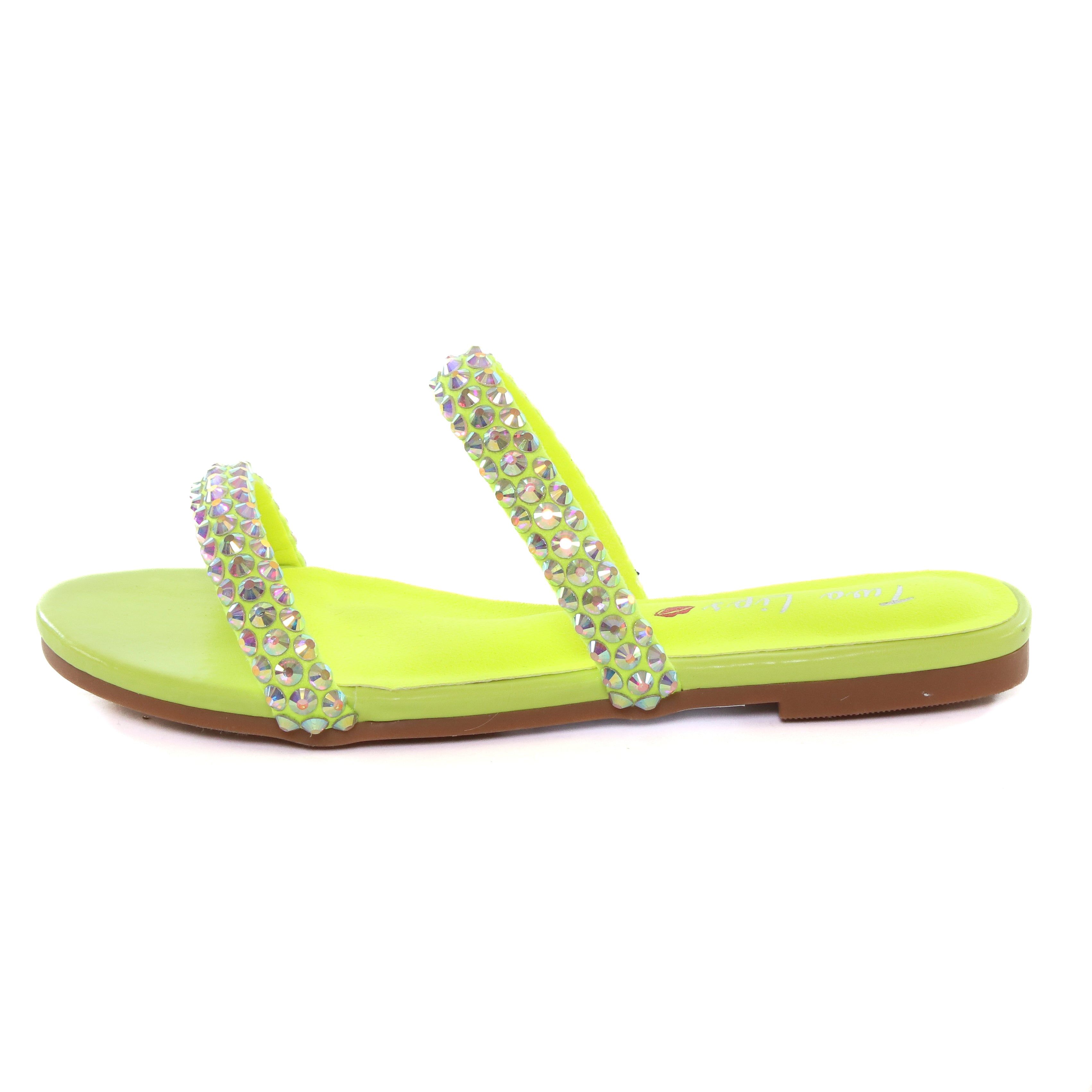 Fiji Bedazzled Flat Sandal Lime sold by Two Lips