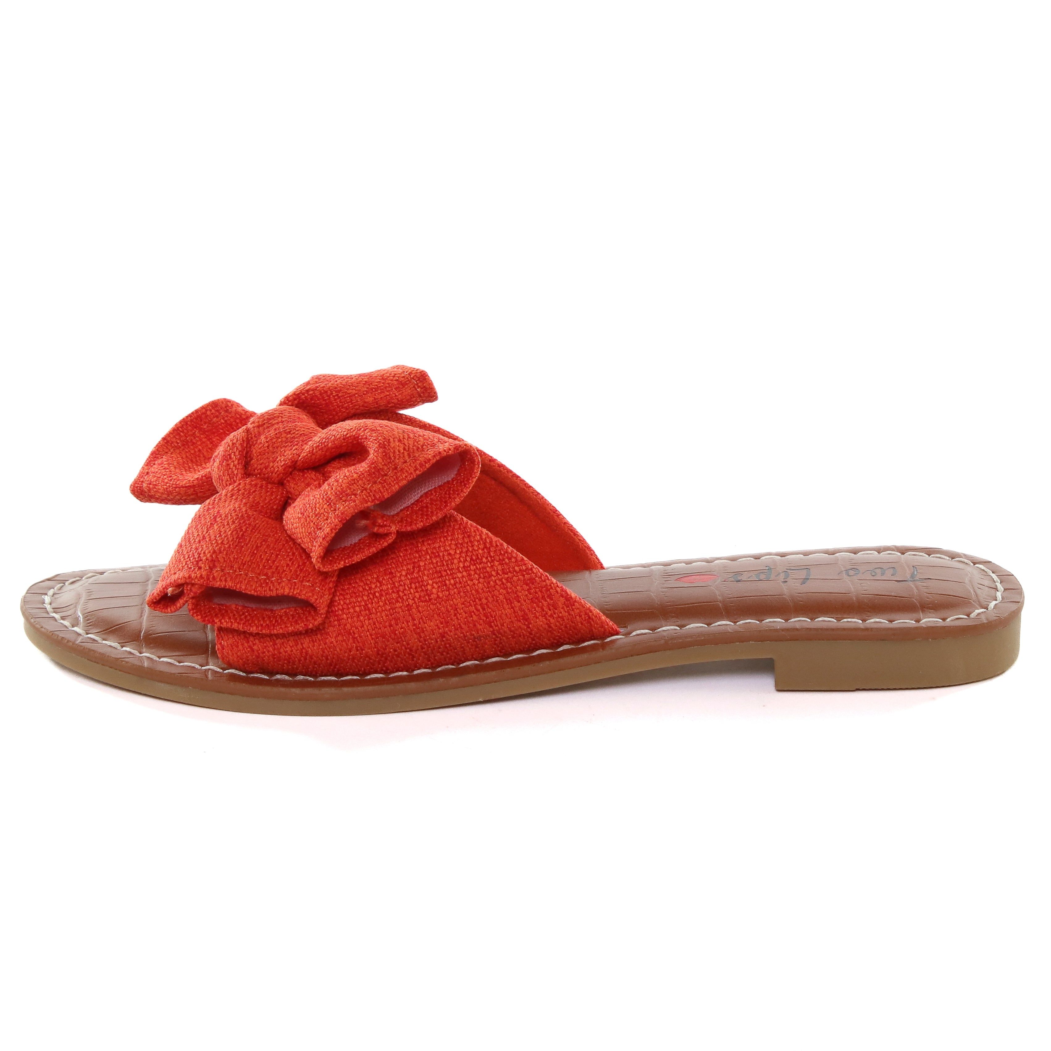 Malibu Bow Flat Sandal Red sold by Two Lips