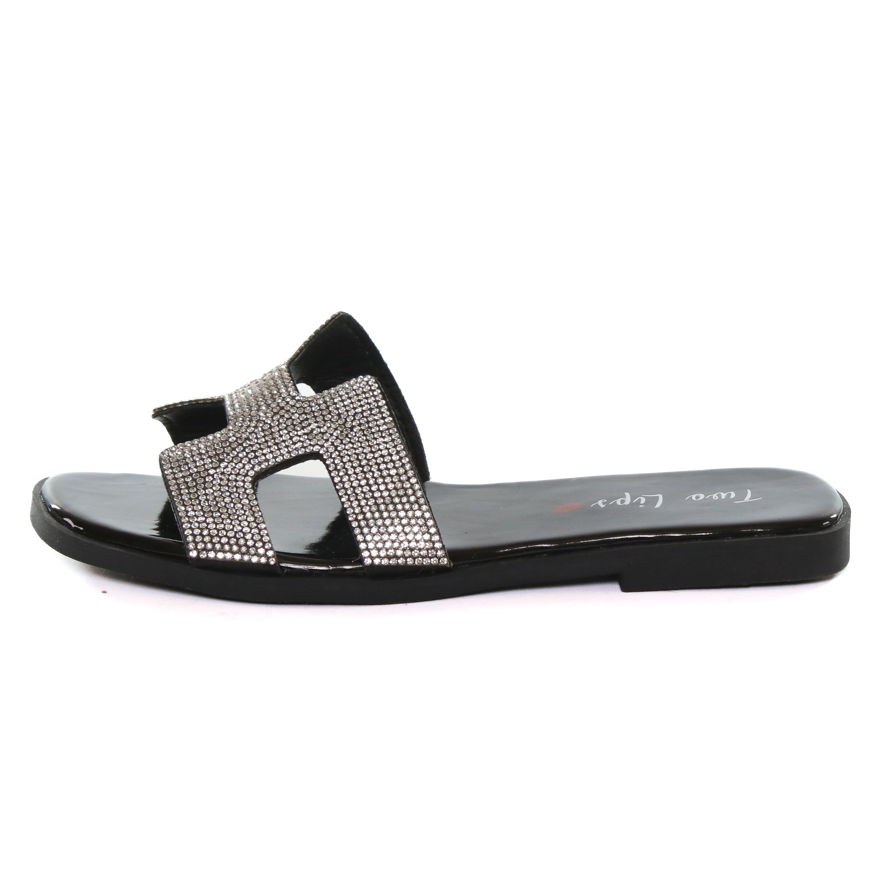 Encino Slide Sandal Black - Bedazzled sold by Two Lips