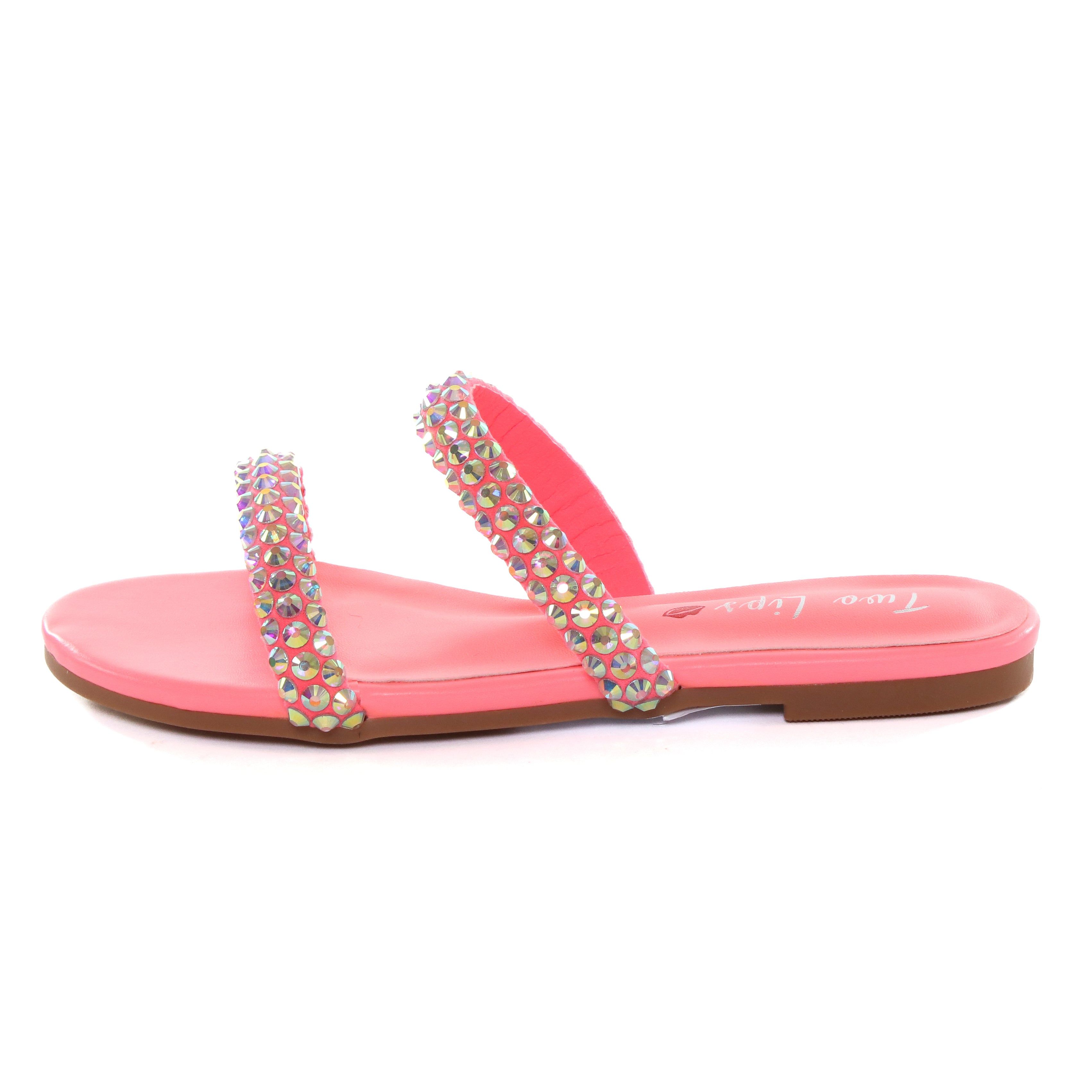 Fiji Bedazzled Flat Sandal Pink sold by Two Lips