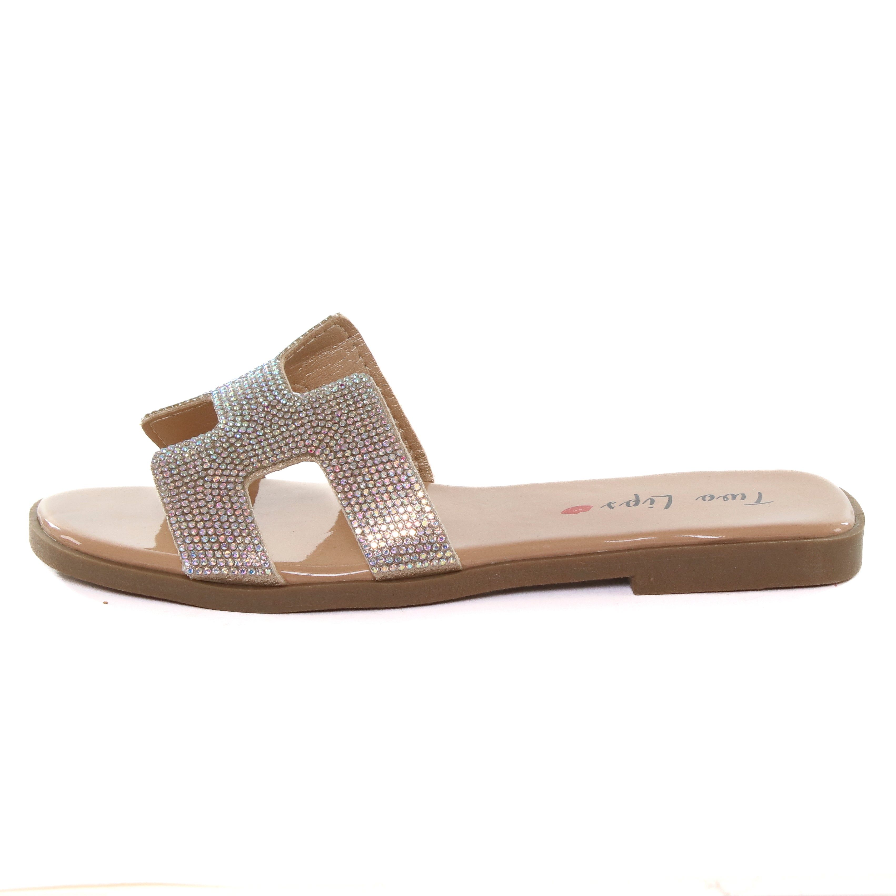 Encino Slide Sandal Nude - Bedazzled sold by Two Lips