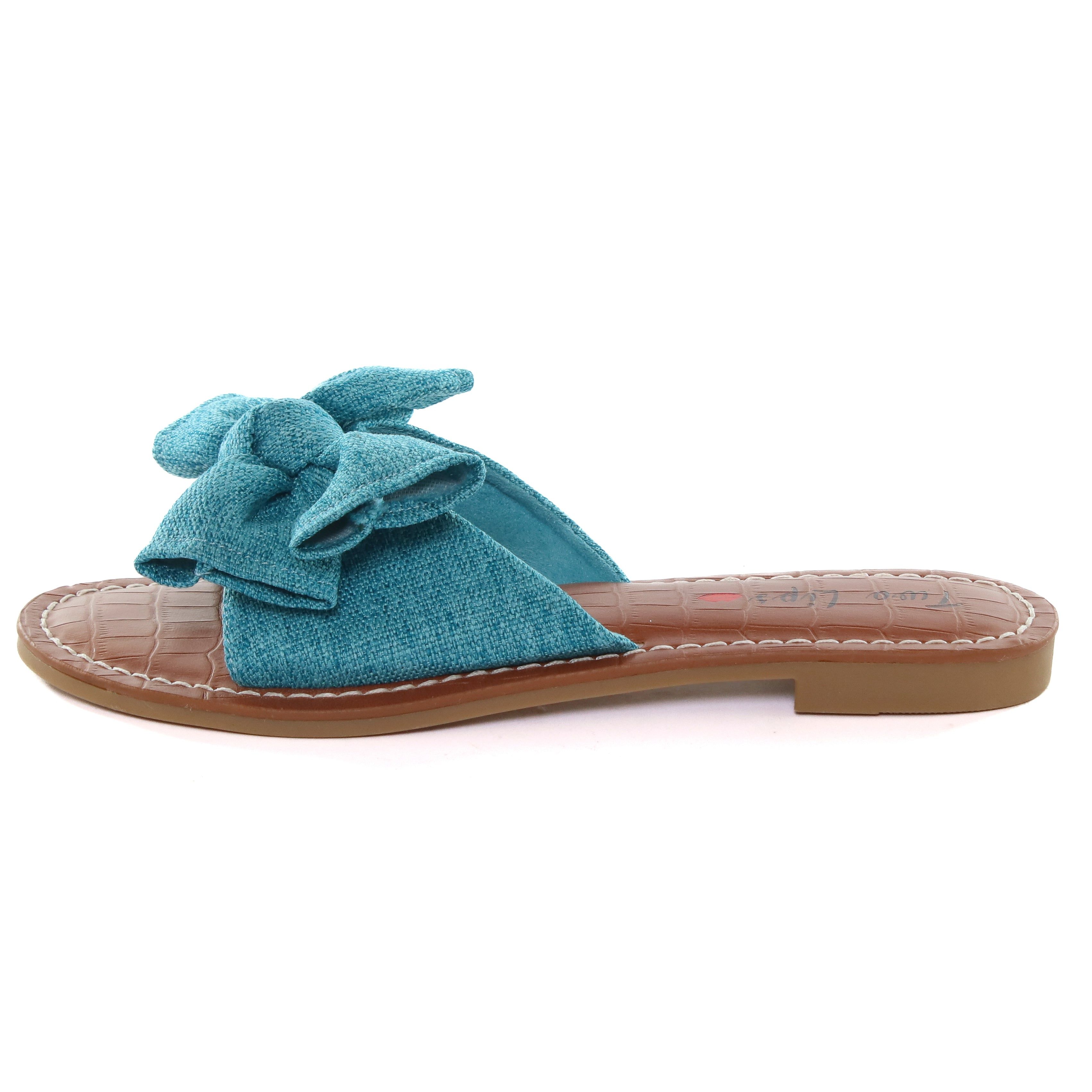 Malibu Bow Flat Sandal Blue sold by Two Lips