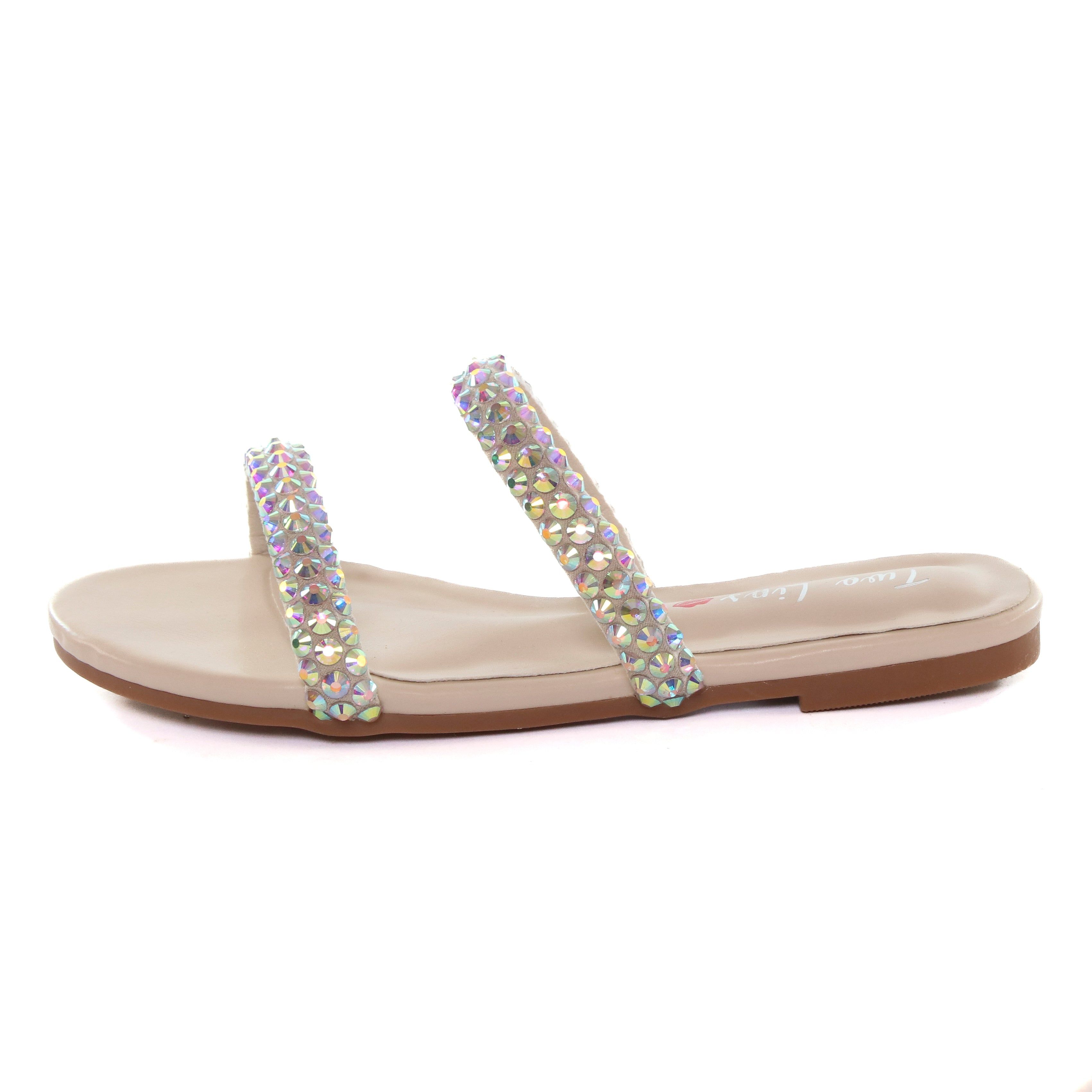 Fiji Bedazzled Flat Sandal Nude sold by Two Lips