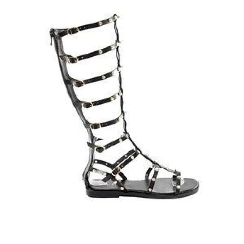 CanCun Tall Gladiator Flat Sandal Black sold by Two Lips