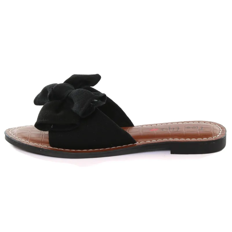 Malibu Bow Flat Sandal Black sold by Two Lips