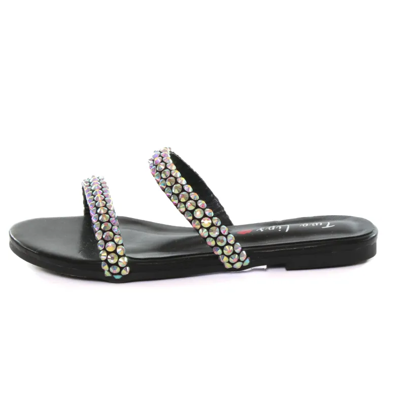 Fiji Bedazzled Flat Sandal Black sold by Two Lips
