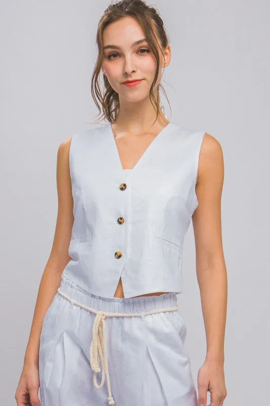 Linen Button Down Vest Top sold by U-NI-TY product image thumbnail 2