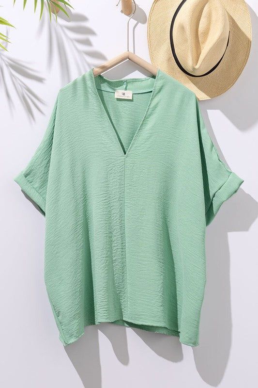 Oversized V Neck Folded Short Sleeve Top sold by U-NI-TY product image thumbnail 2