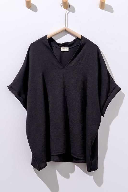 Oversized V Neck Folded Short Sleeve Top sold by U-NI-TY