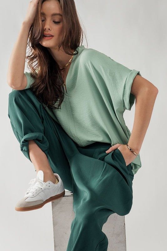 Oversized V Neck Folded Short Sleeve Top sold by U-NI-TY product image thumbnail 3
