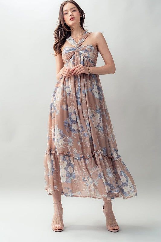 Floral Halter Ruffle Maxi Dress sold by U-NI-TY