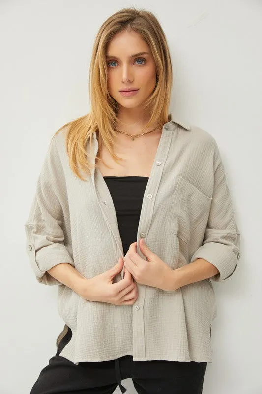 Cotton Gauze Button Down Shirt sold by U-NI-TY