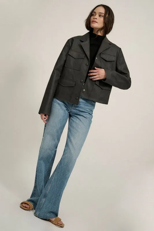 Faux Leather Collar Neck Pocket Jacket sold by U-NI-TY product image thumbnail 3