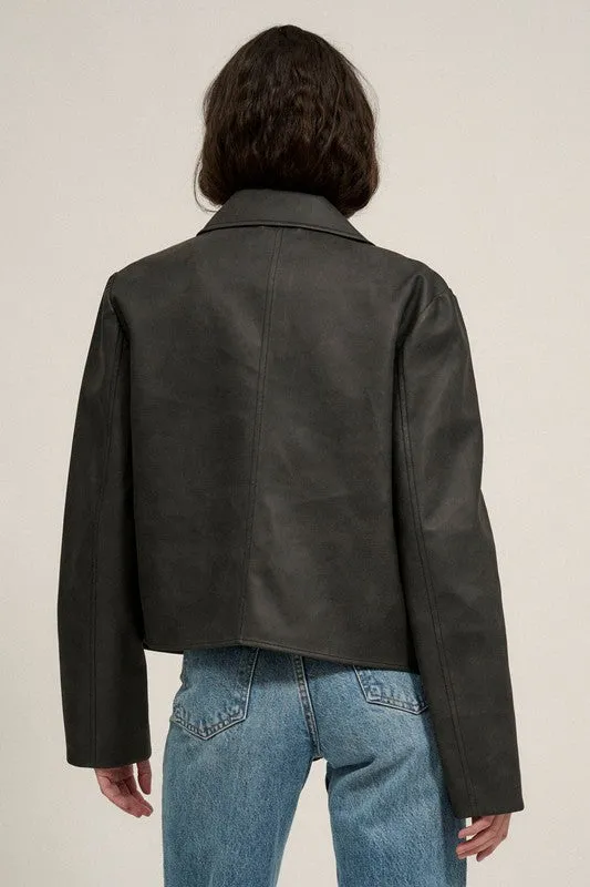 Faux Leather Collar Neck Pocket Jacket sold by U-NI-TY product image thumbnail 5