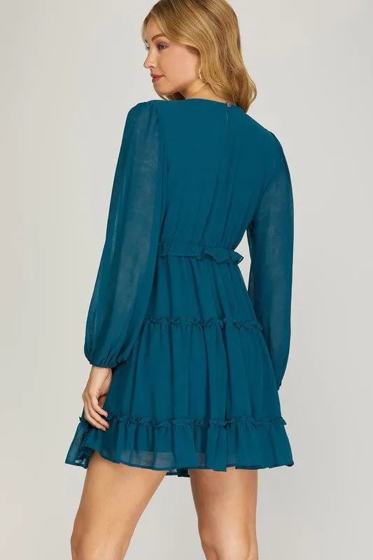Long Sleeve Ruffled Crinkled Chiffon Tiered Dress sold by U-NI-TY product image thumbnail 4